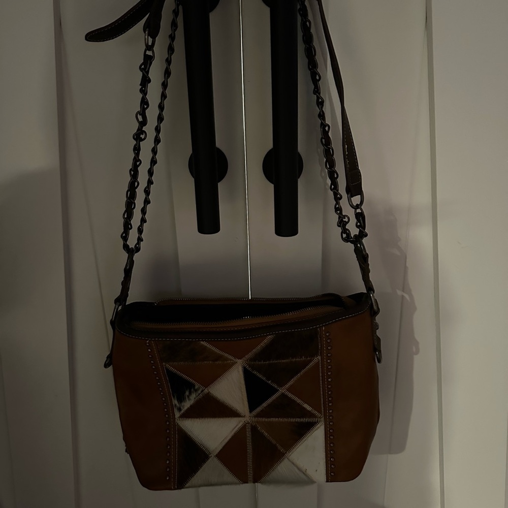 Brown and White Geometric Patterned Women's Bag